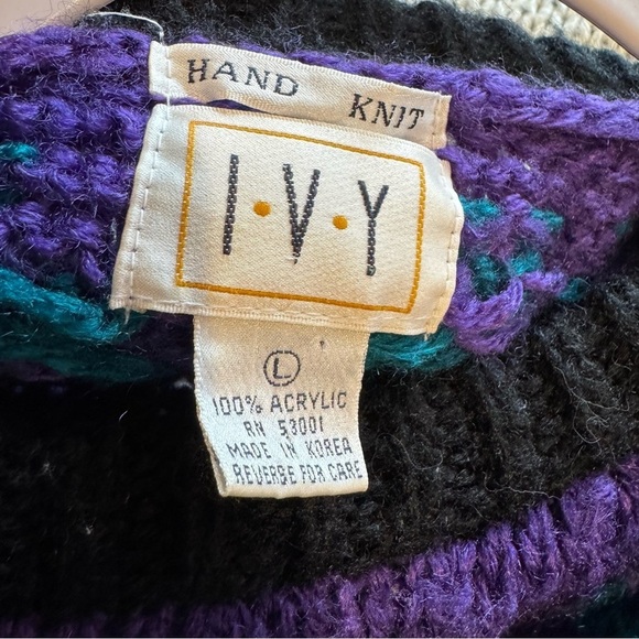 Ivy Sweater Women’s L Nordic Geometric Fair Isle Hand Knit Vintage 80s 90s - Picture 7 of 7